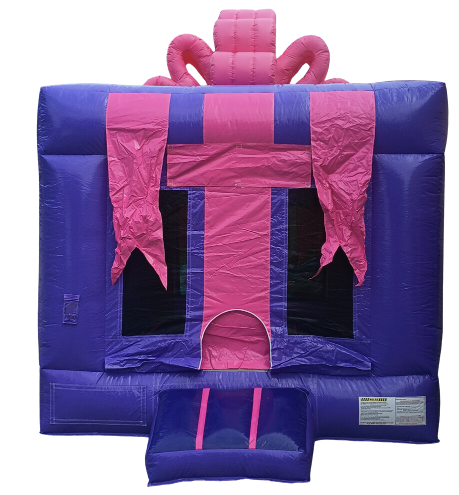 Front view of the Purple Gift Box Bounce House